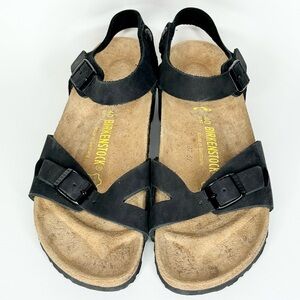 Birkenstock black Rio back ankle strap leather sandals women's size 40 US 9 9.5